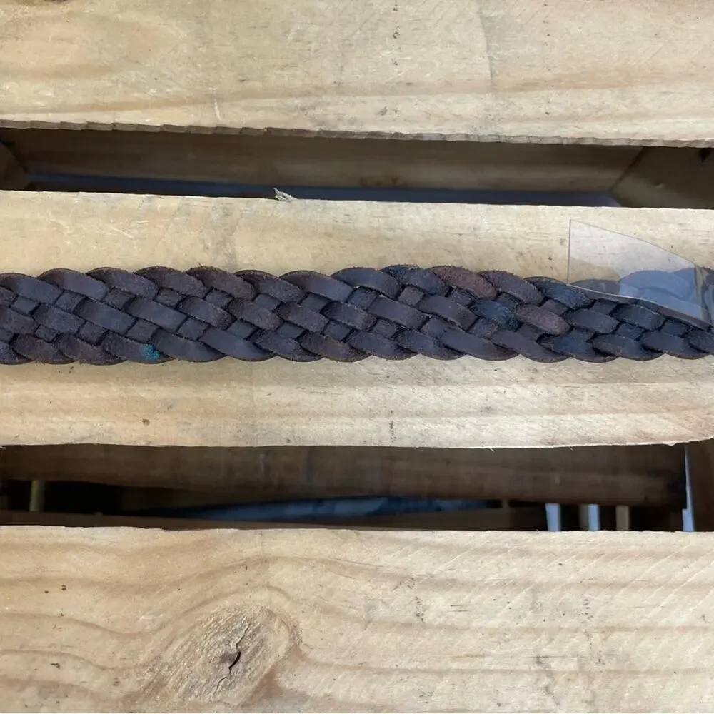 Oil Tainted Cowhide brown leather woven braided belt size 54